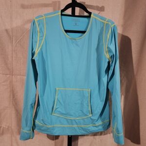 Athleta Blue Long Sleeve Top with Yellow Trim